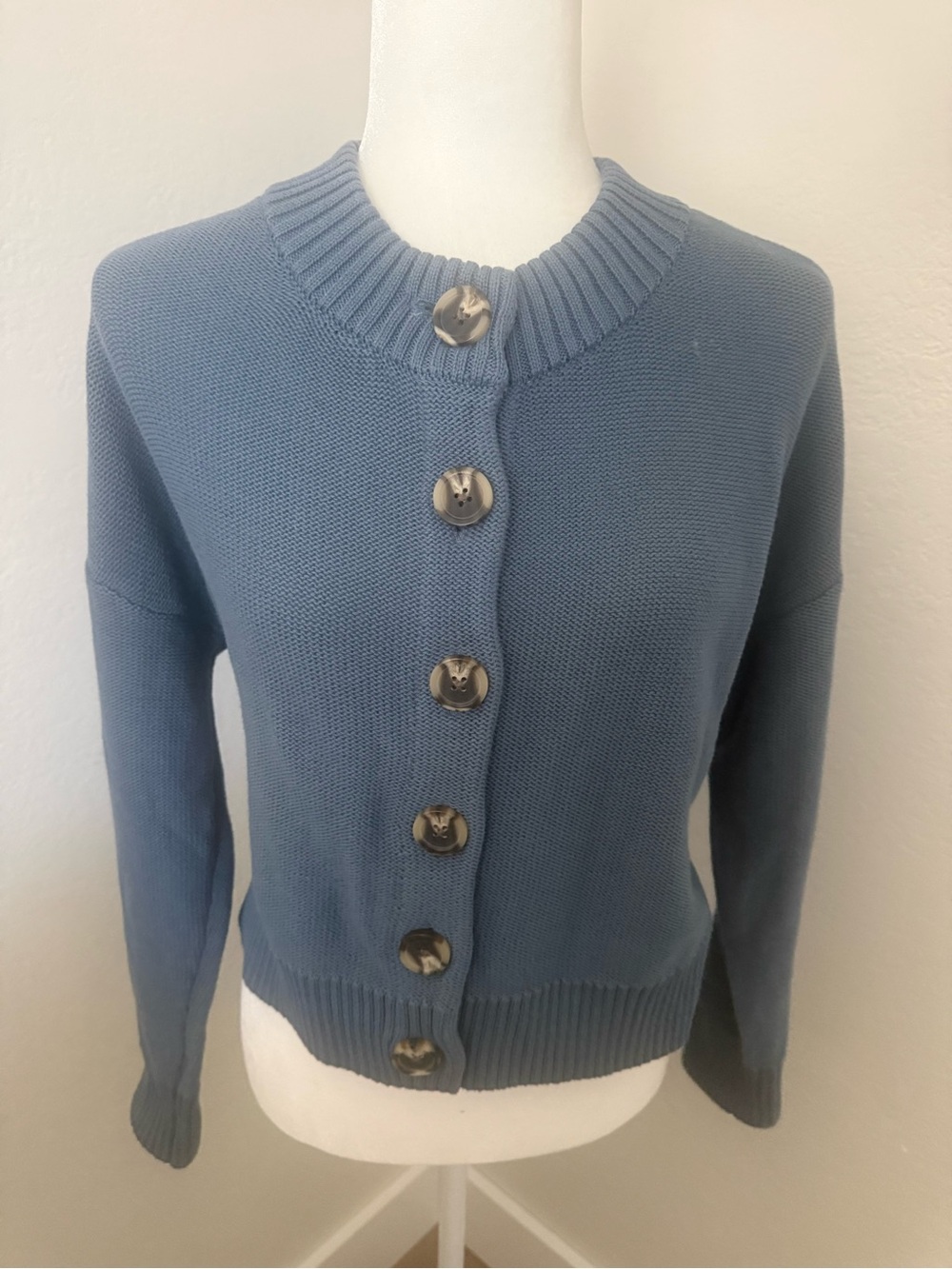Quince Dusty Blue Button-Front Knit Cardigan - Picture 3 of 4